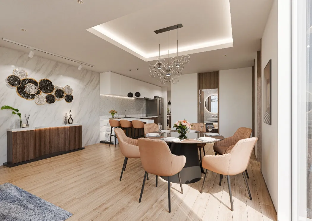 G.A.T.O Tower, dnevna soba sa trpezarijom, render developera