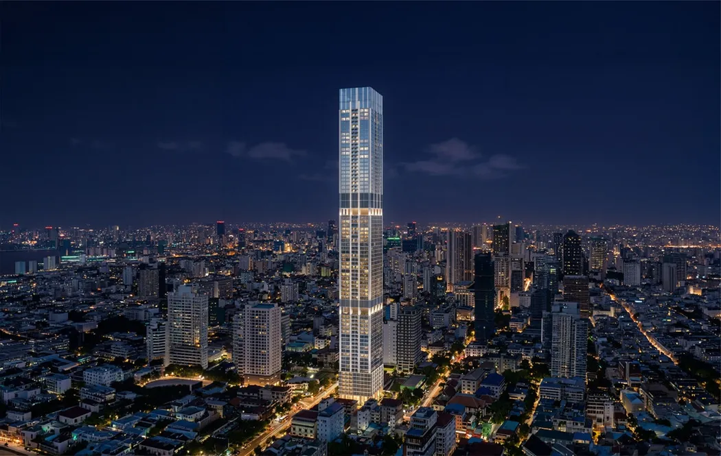 J Tower 3, kula od 77 spratova noću, render developera