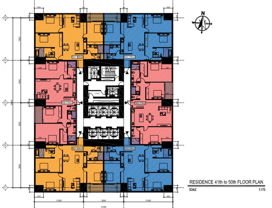 J Tower 3, osnova sprata, raspored stanova 1 do 7