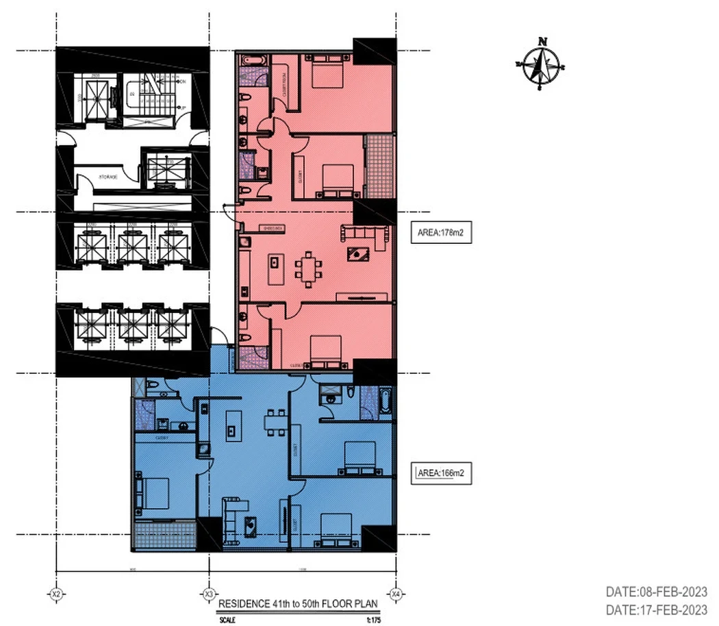 J Tower 3, osnova tipskog sprata sa trosobnim stanovima