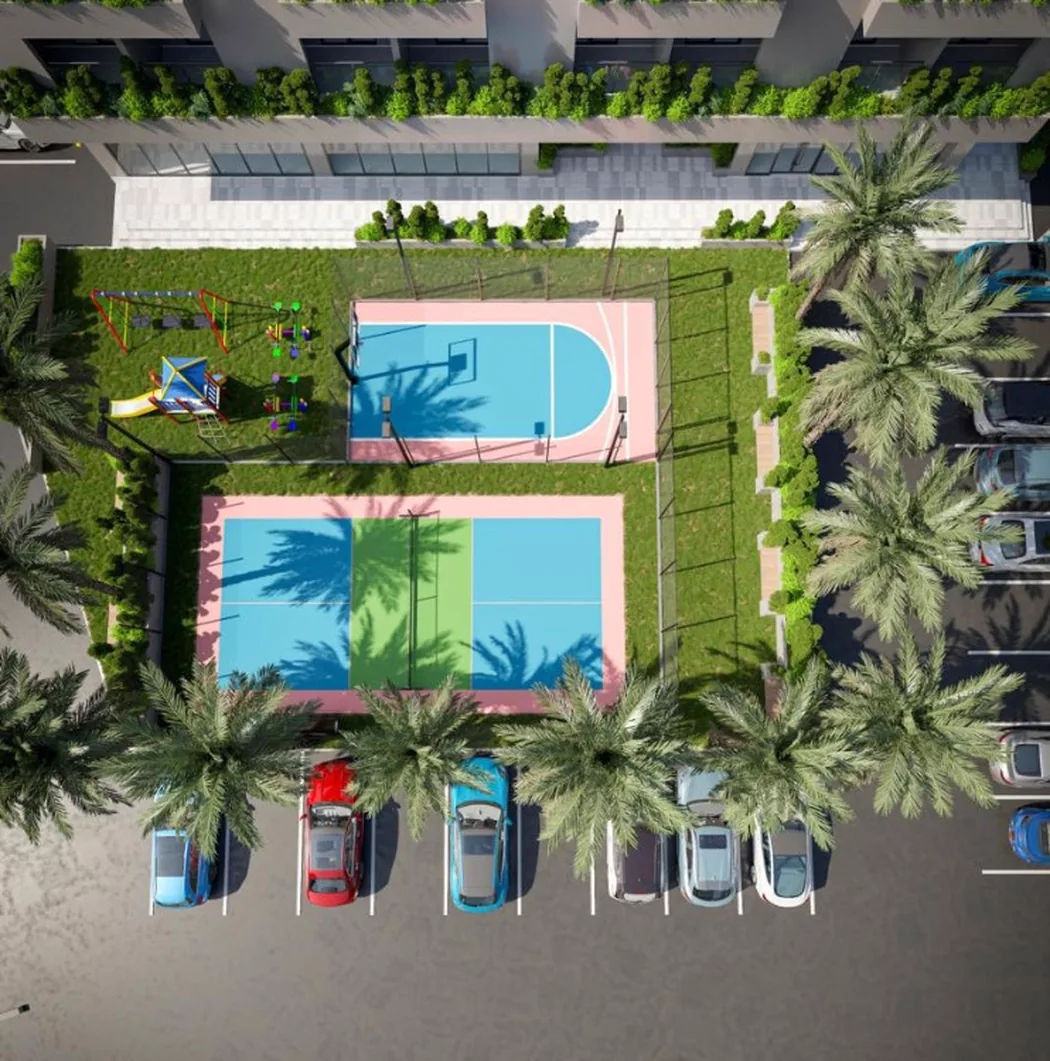 LZ Sea View Premium, tereni i vrt između palmi, render developera