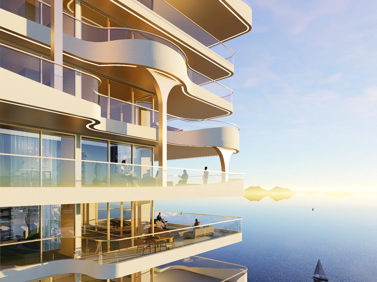 Fasada Time Square 10 sa terasama iznad mora, render
