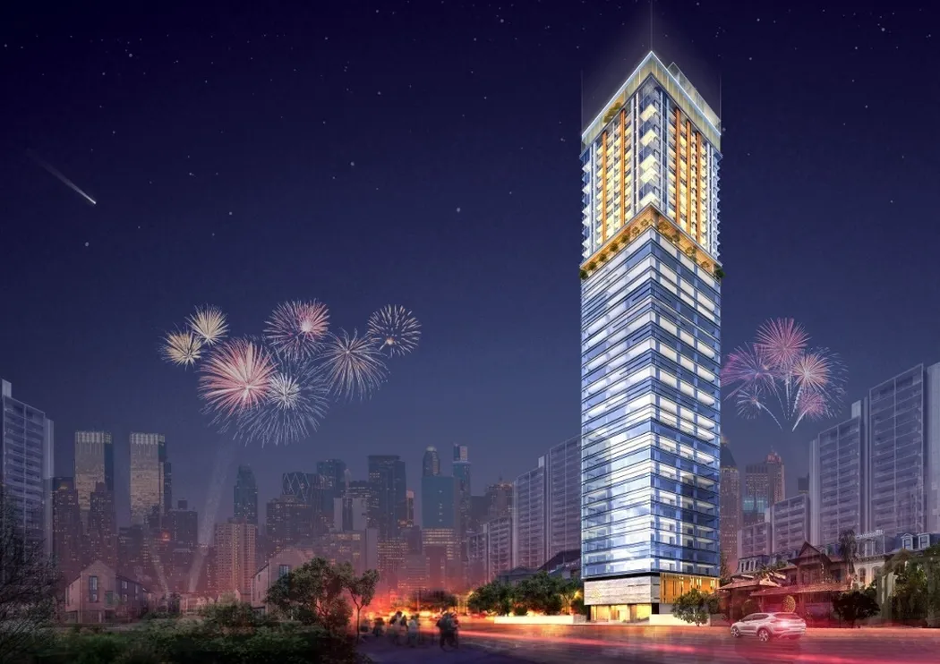 UC88 Wyndham Garden, kula od 46 spratova noću, render developera